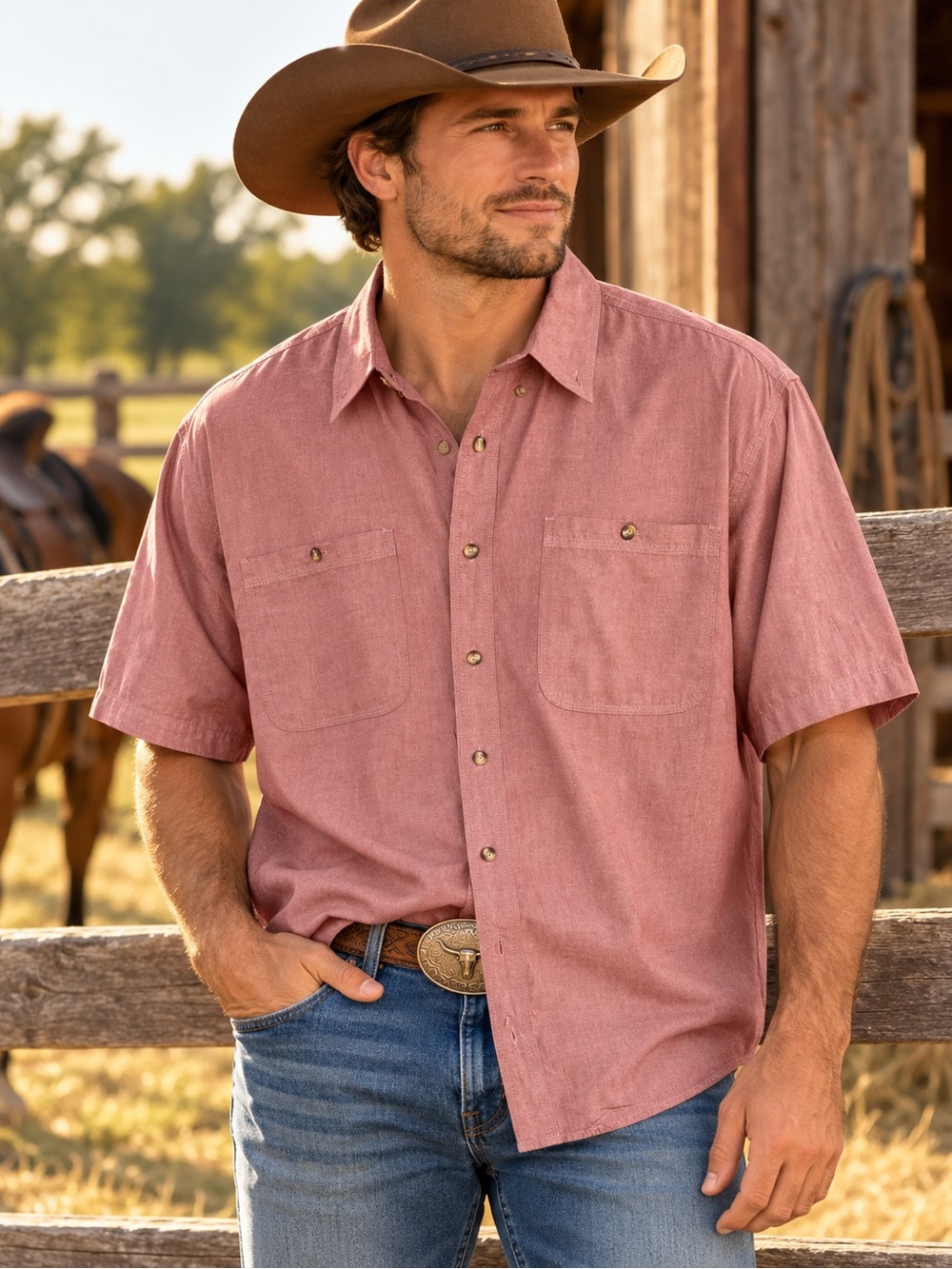 Vintage Cabela’s Western Shirt Men’s XL Tall Pink Rose Cotton Ranch Cowboy